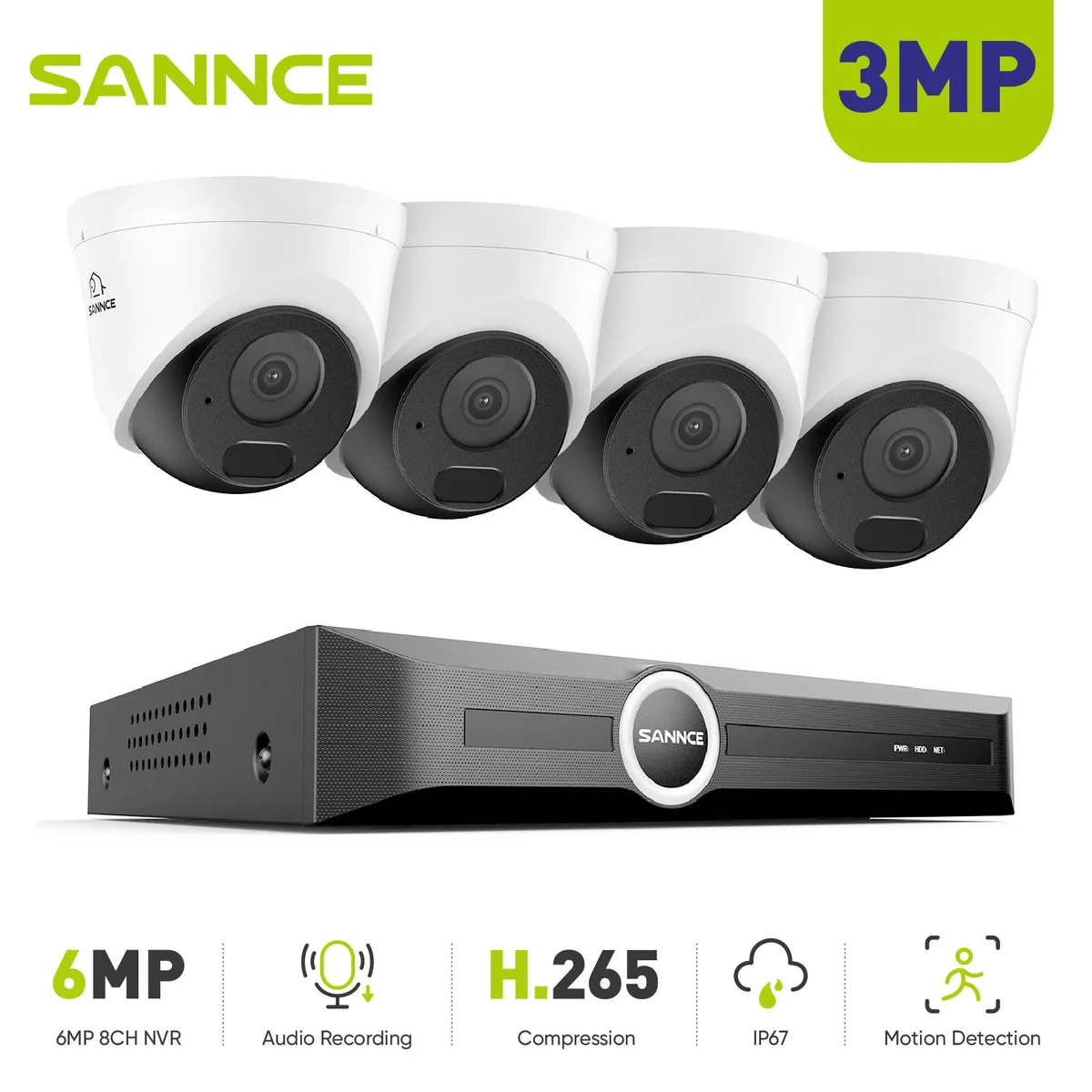 SANNCE SANNCE 3MP 8CH PoE Conch Surveillance Security System — product photo