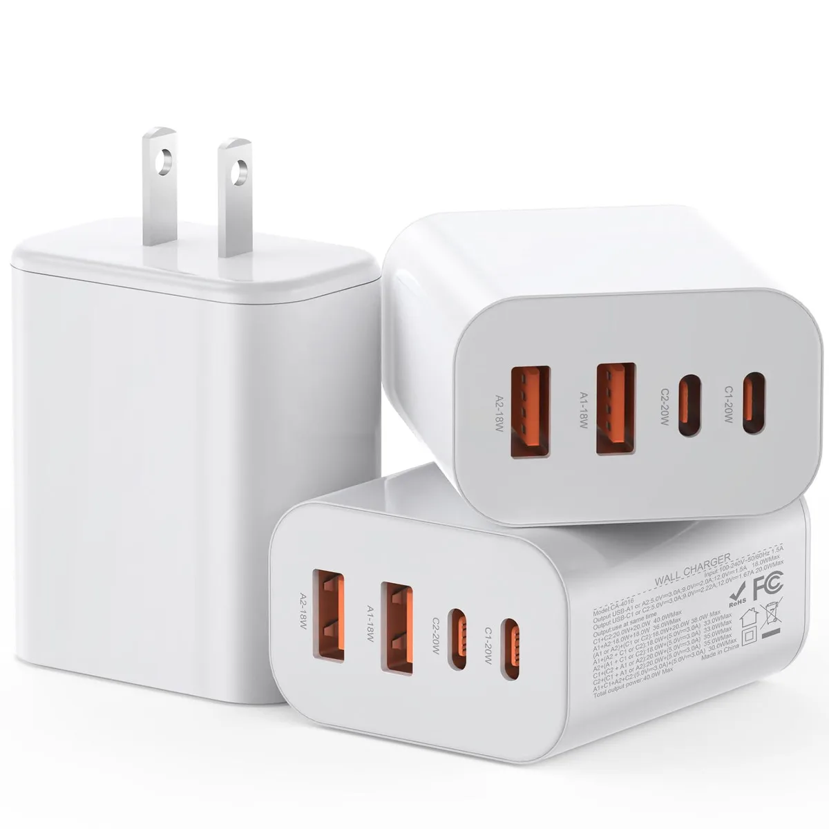  MYBEER XHD-4503 3-pack 4-port USB charger white — product photo