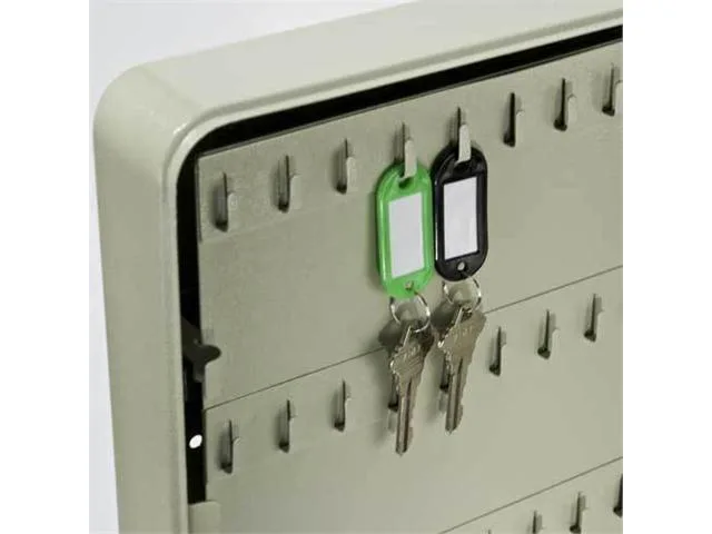Beige steel key cabinet with 105 hook positions, rectangular wall-mount form