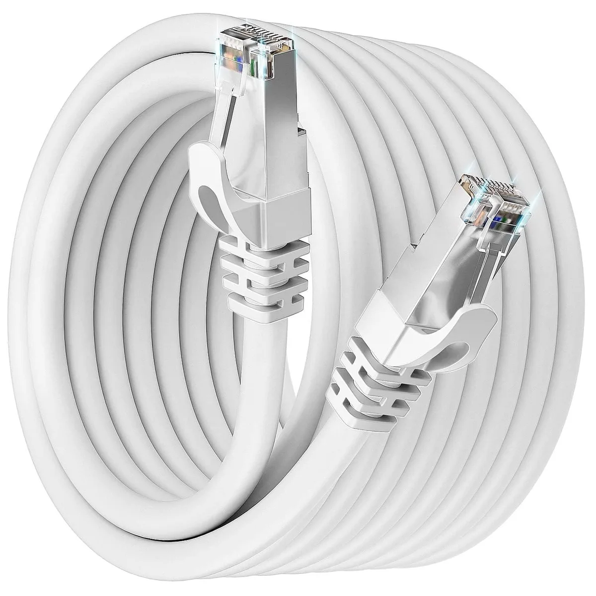 Coiled flat Cat 7 Ethernet cable with RJ45 ends