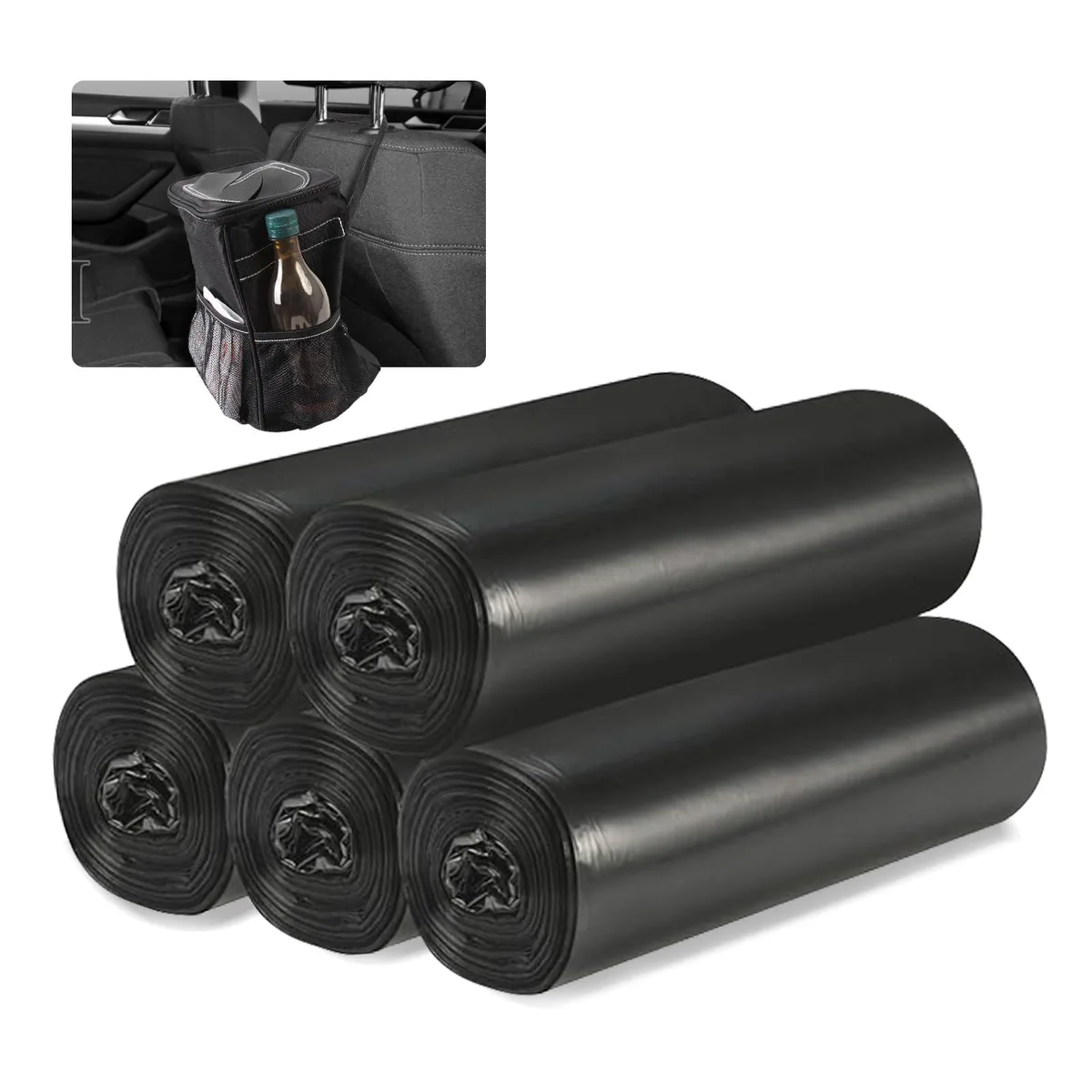 Pack of 75 black disposable plastic car trash bags