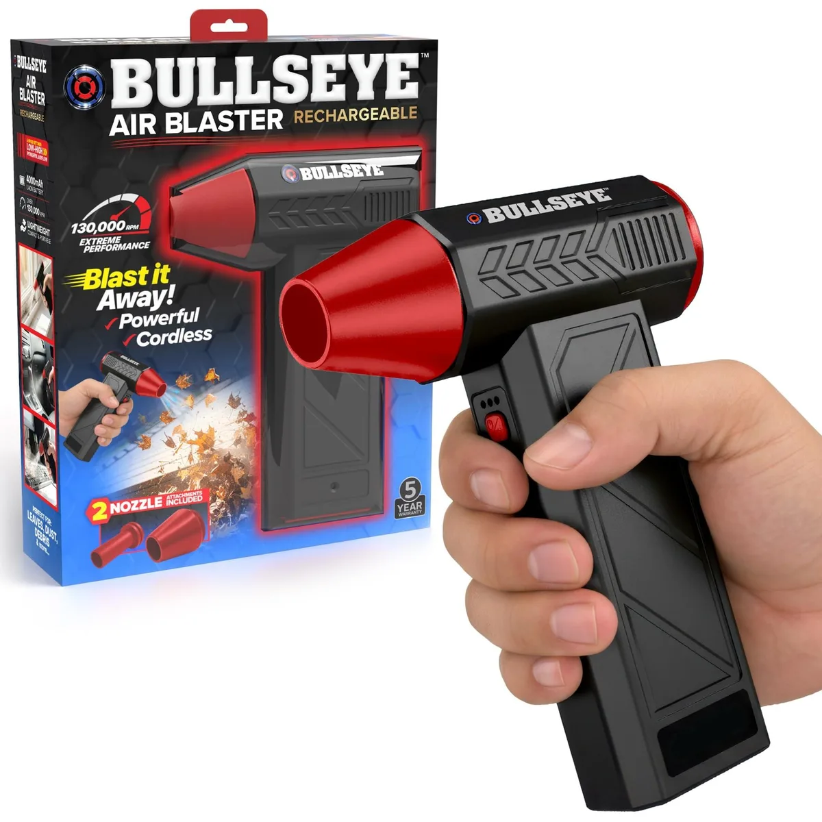 Compact cordless electric air duster with two nozzles, matte finish, ergonomic grip