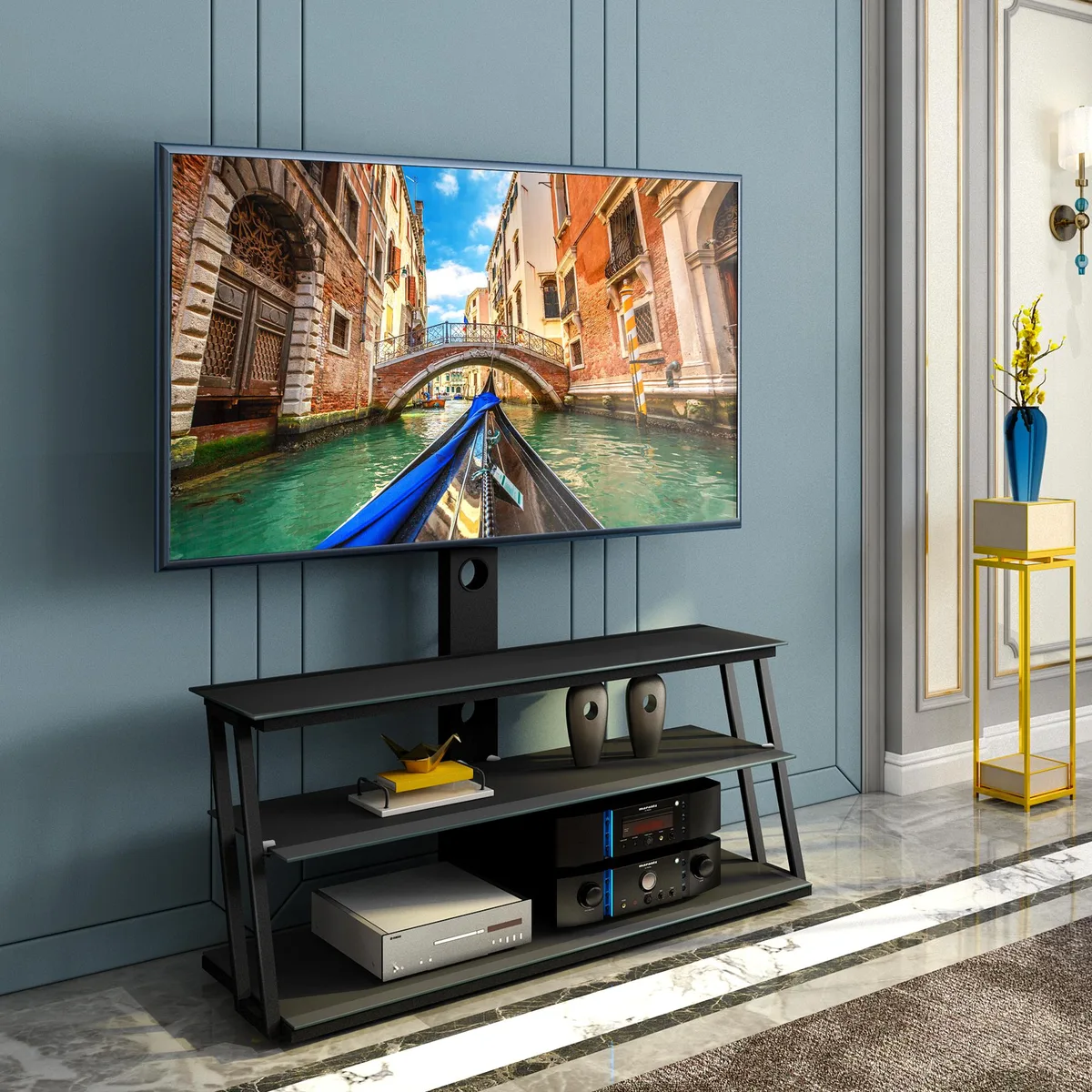 tuphen tuphen Black Tempered Glass TV Stand 32-65in Swivel Height Adjustable — product photo