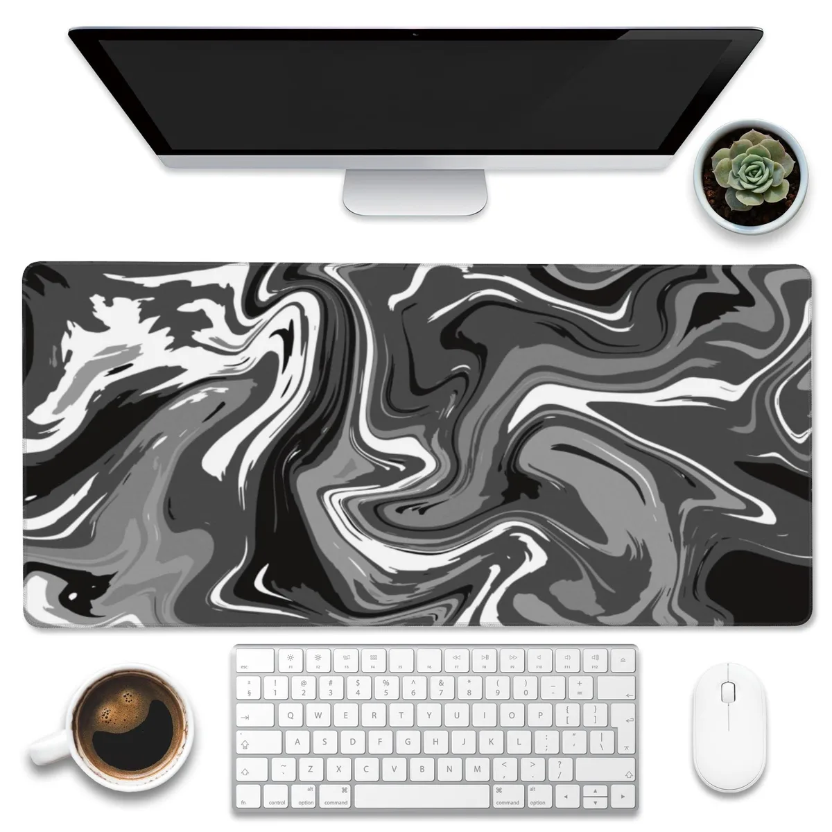 Adafruit Adafruit 2 in 1 Accessory Desk Mat Black White Ink Liquid Waves 35.4x15.7 — product photo