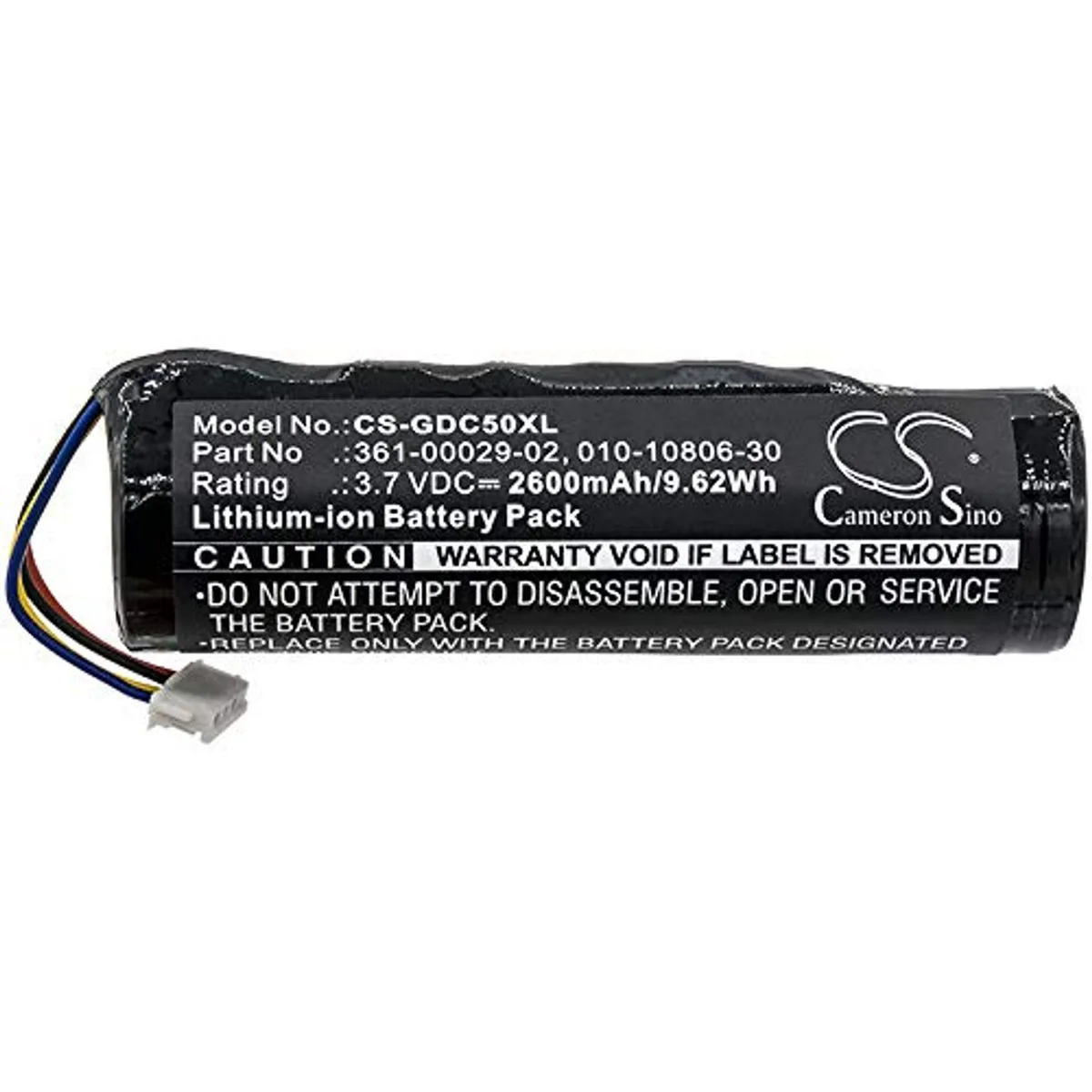 Rectangular black battery pack with two silver contacts