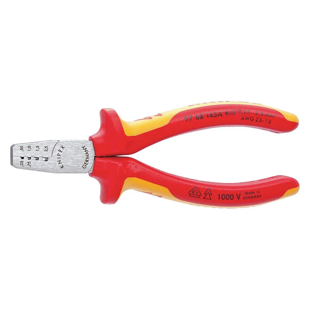 Knipex 97-68-145-A insulated crimping pliers, steel body, red handles, 1000 V rated