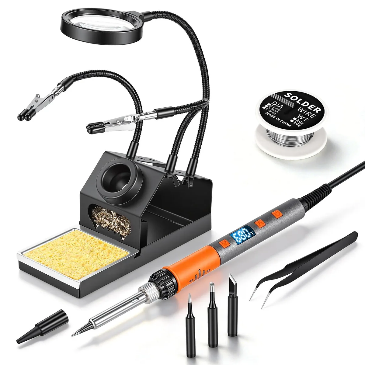  100 W Soldering Iron Kit with Magnifying Glass and Helping Hands — product photo