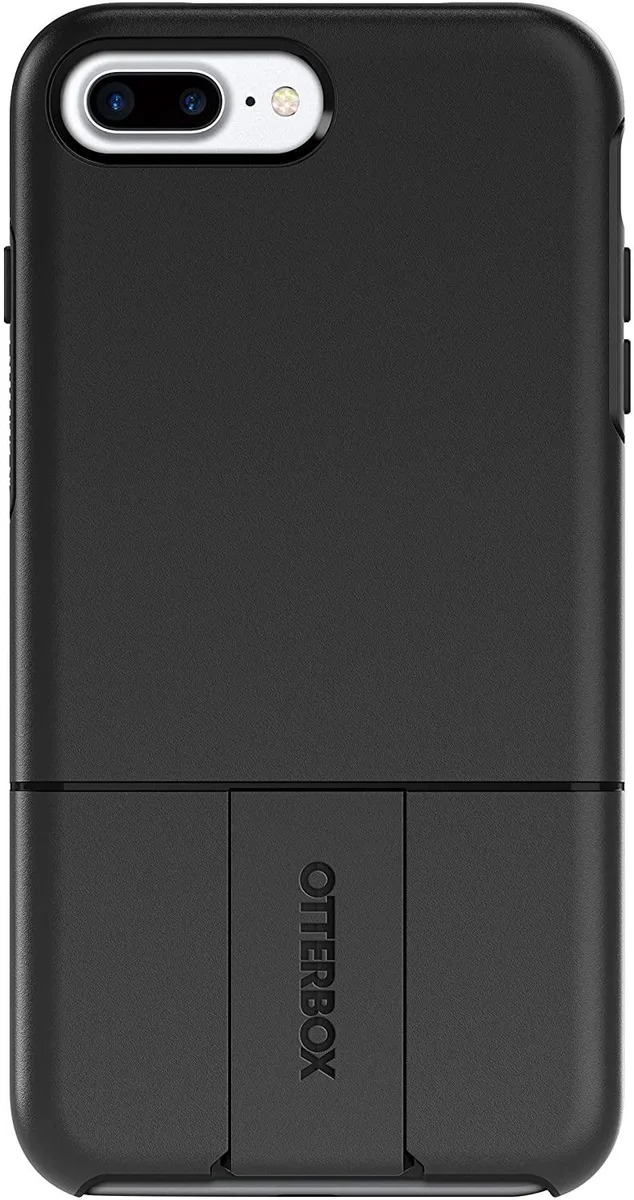 Black polycarbonate phone case for iPhone 7 Plus and 8 Plus with textured finish and raised bezel edges