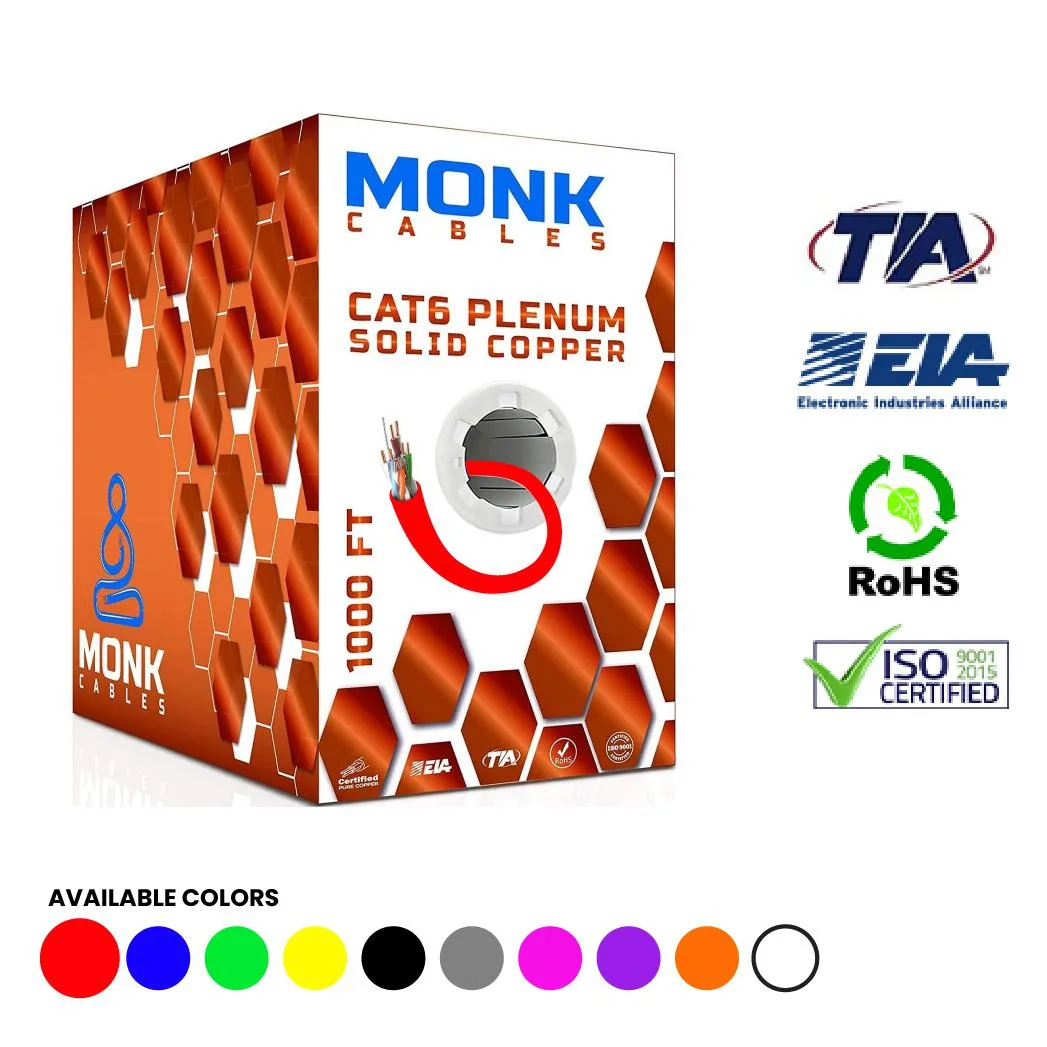Monk Cables Monk Cables Cat 6 Plenum CMP 1000 ft 23 AWG 550 MHz Red — product photo