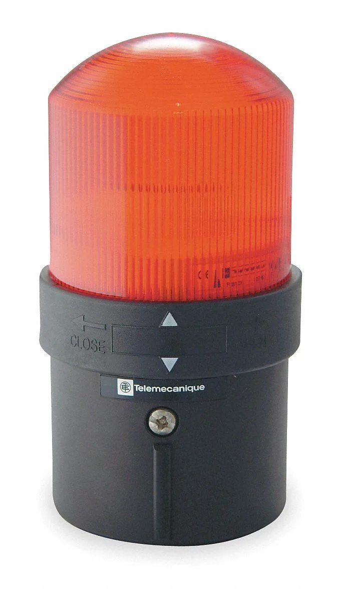 Red cylindrical warning light with screw-on polycarbonate dome, glass-reinforced polyamide housing, surface-mount base