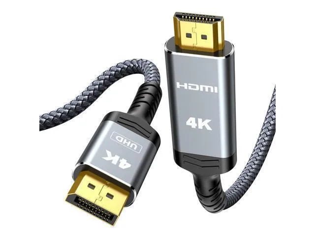LORDWORLD LORDWORLD DisplayPort to HDMI 1.4 cable 10ft 4K@30Hz 1440P@60Hz 1080P braided gold-plated grey — product photo