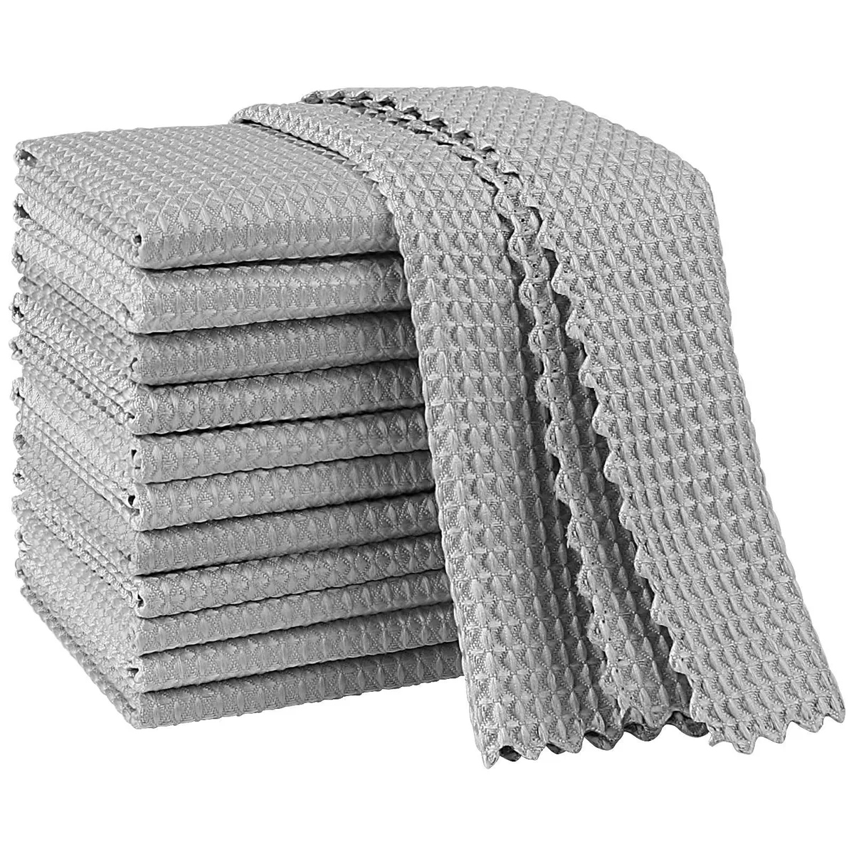Stack of twelve grey 11×11 inch microfiber cloths