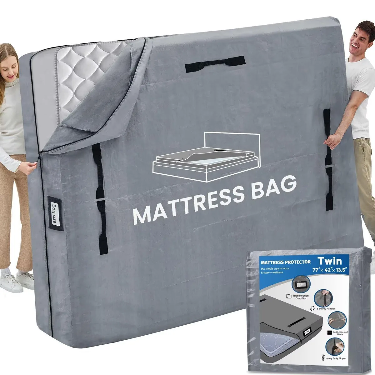 BETU Twin Mattress Cover Waterproof Grey 77x42x13.5 — product photo