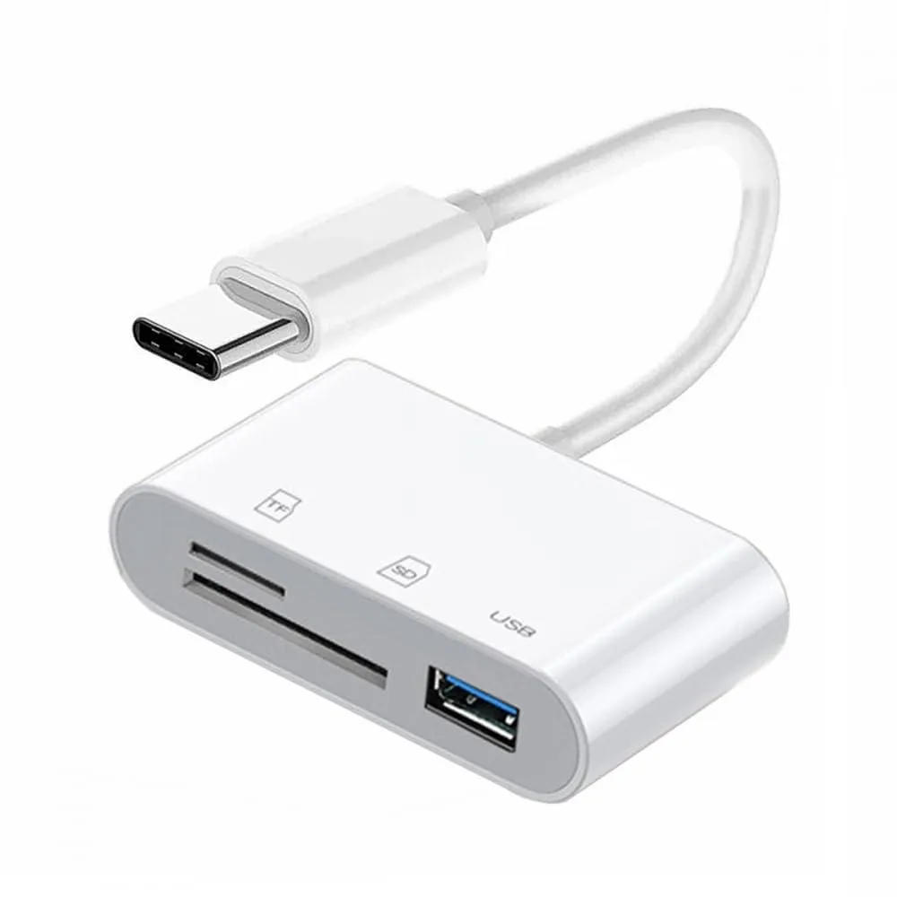 Small USB-C card reader with Micro SD slot and USB-A port