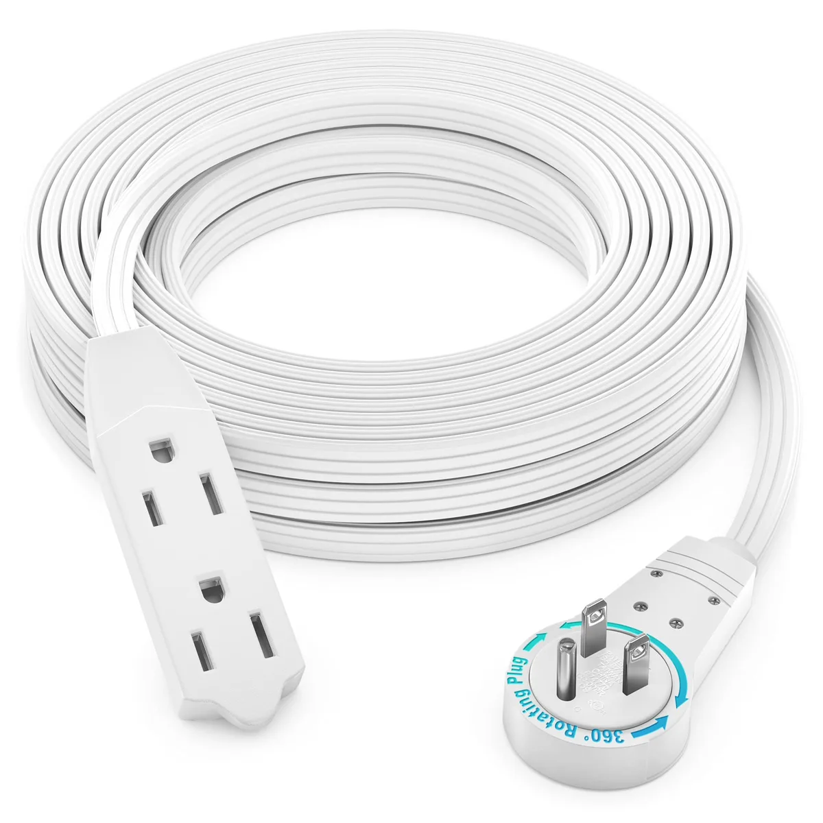  Maximm ADW-360-3325-W 25 ft 360° Rotating Flat Plug Power Extension Cord 16 AWG 3 Outlet White — product photo