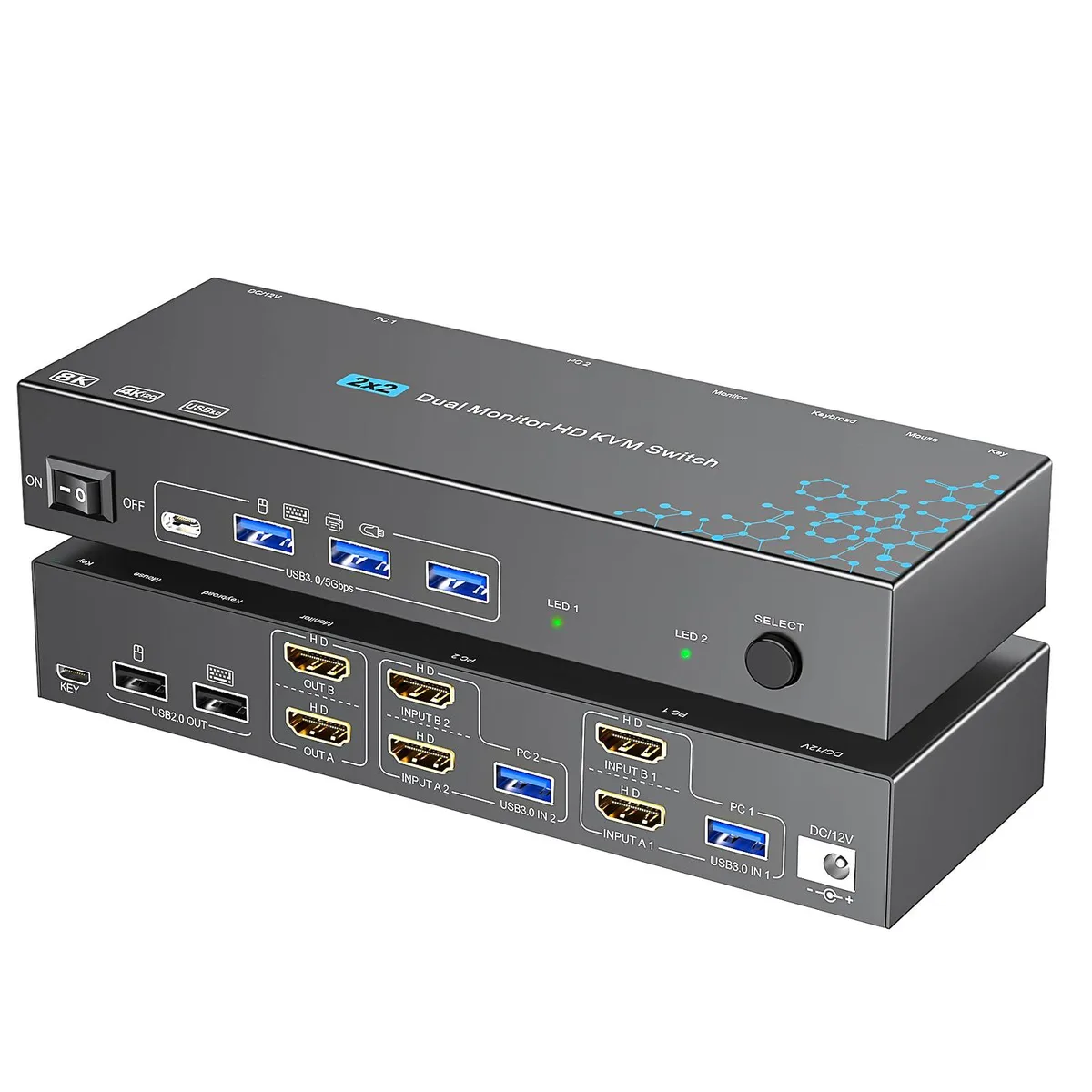  TRENDnet TB-SW221 2-Port Dual Monitor KVM Switch 8K 60Hz 4K 120Hz USB 3.0 — product photo