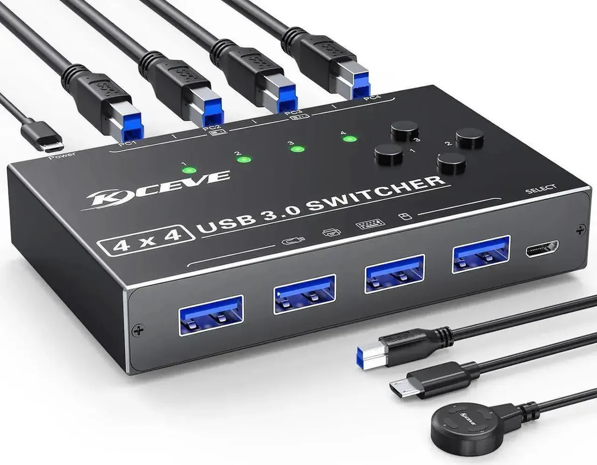 Vszerda Vszerda 4-Port USB 3.0 Switch 4 Computers with Wired Remote — product photo