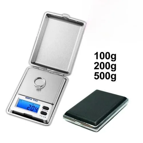 Silver digital pocket scale in a hard carry case