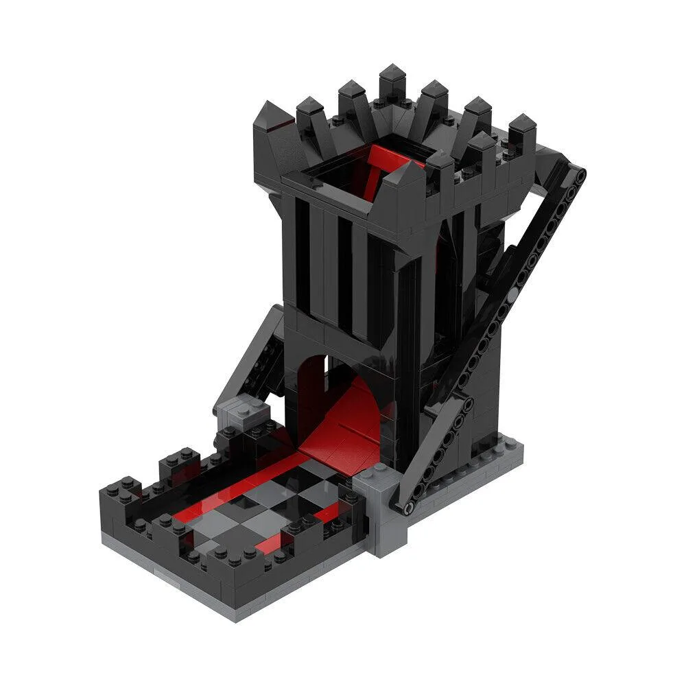 Multi-colour plastic dice tower with self-loading mechanism, 316 interlocking bricks