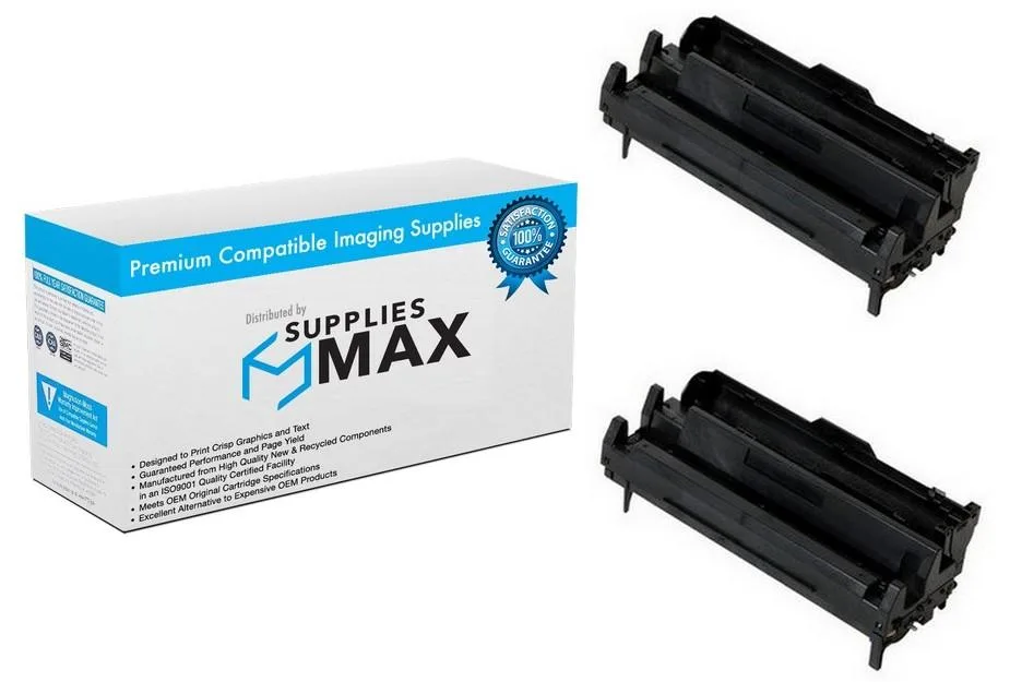 Two black cylindrical imaging drum units in white packaging