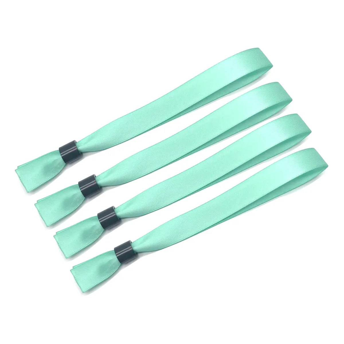 One hundred watergreen polyester wristbands with adjustable plastic closures, 13.78 by .59 inches