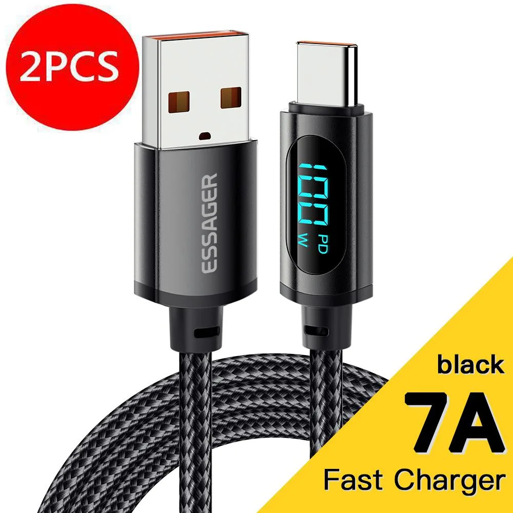 LUOM LUOM Essager XR 100W USB-A to USB-C Cable 6.6ft 2-pack Blue LED — product photo