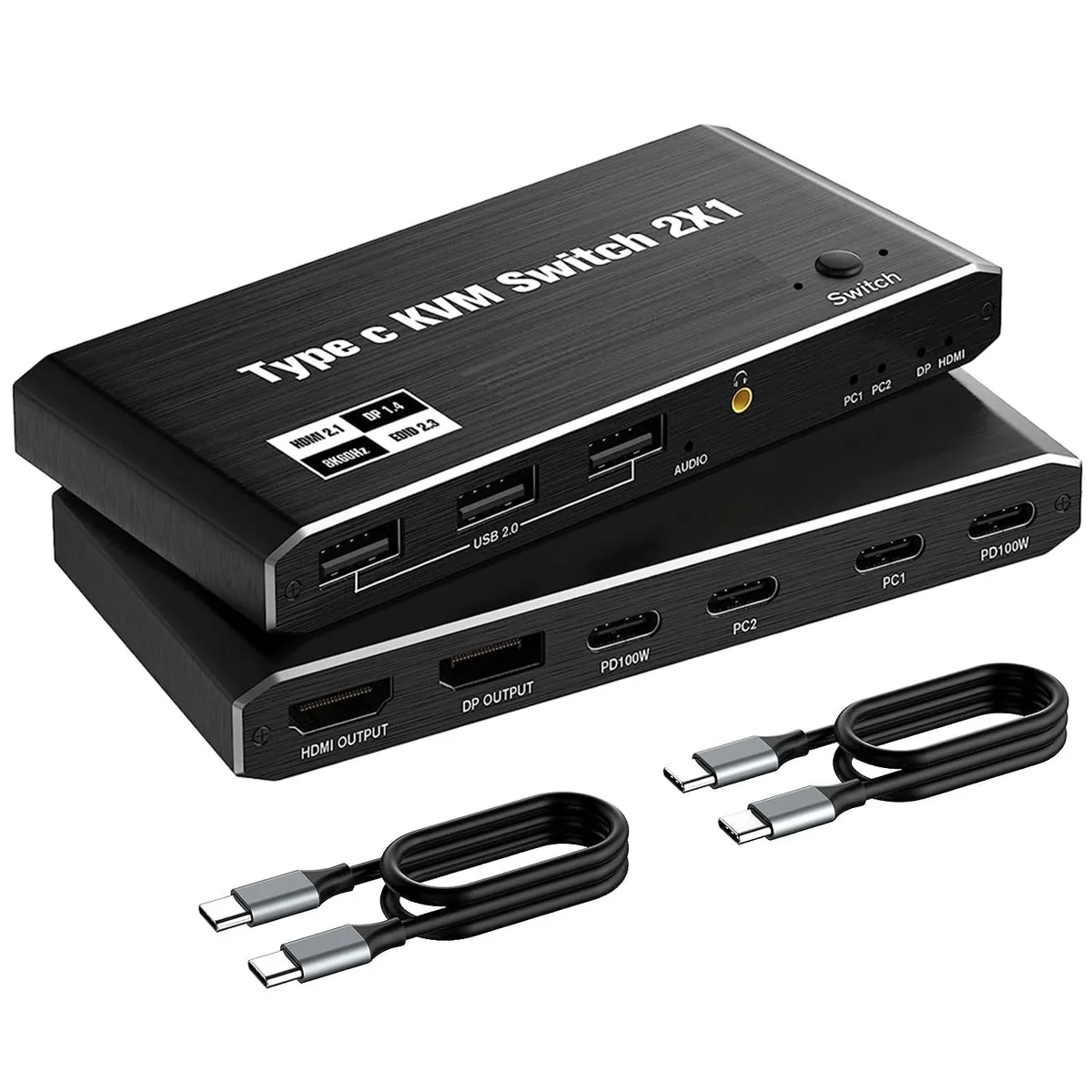 Jansicotek Jansicotek OZK7 2-port USB-C KVM switch 8K@60Hz 100W PD — product photo