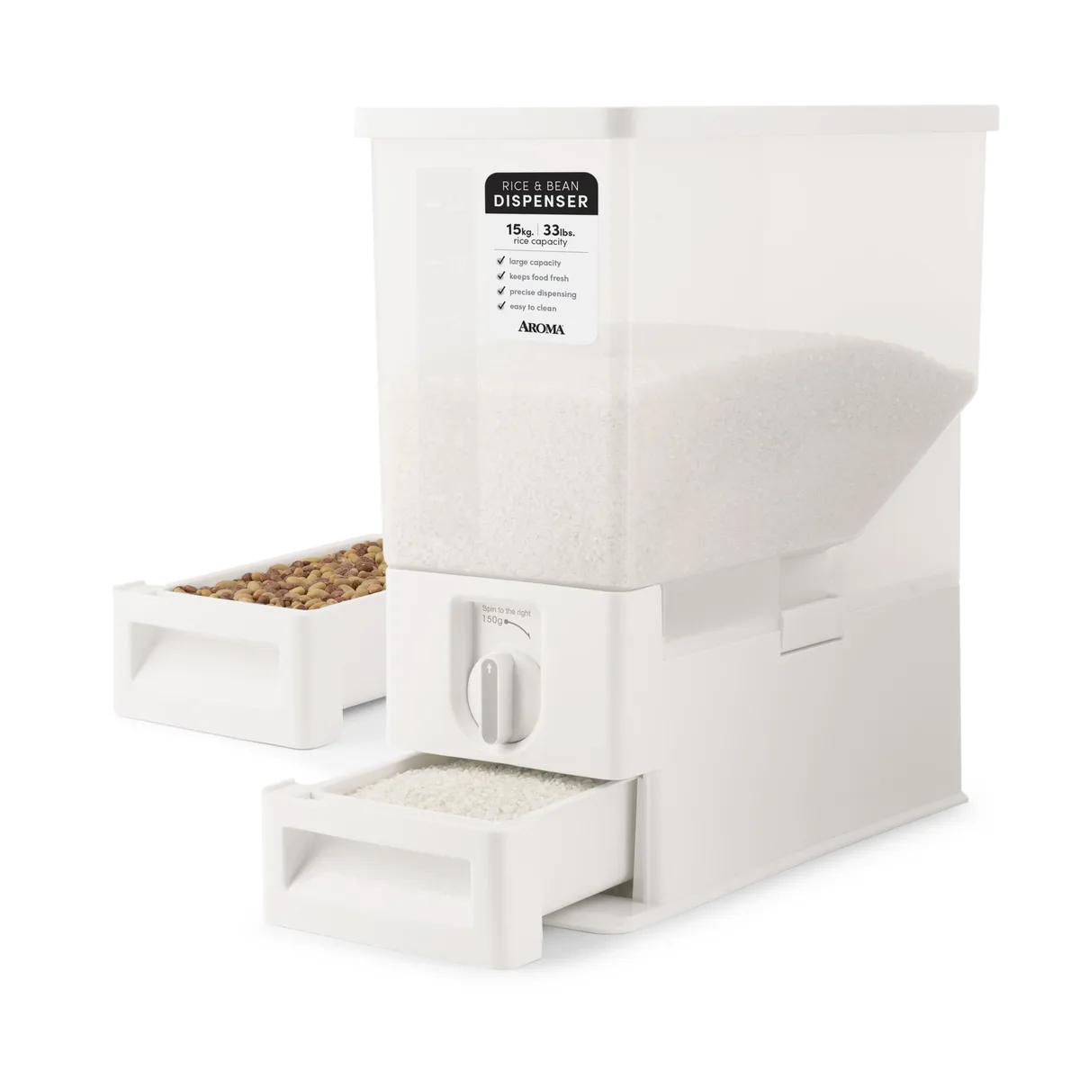 Aroma Aroma 33 lbs Rice &amp; Bean Dispenser White — product photo
