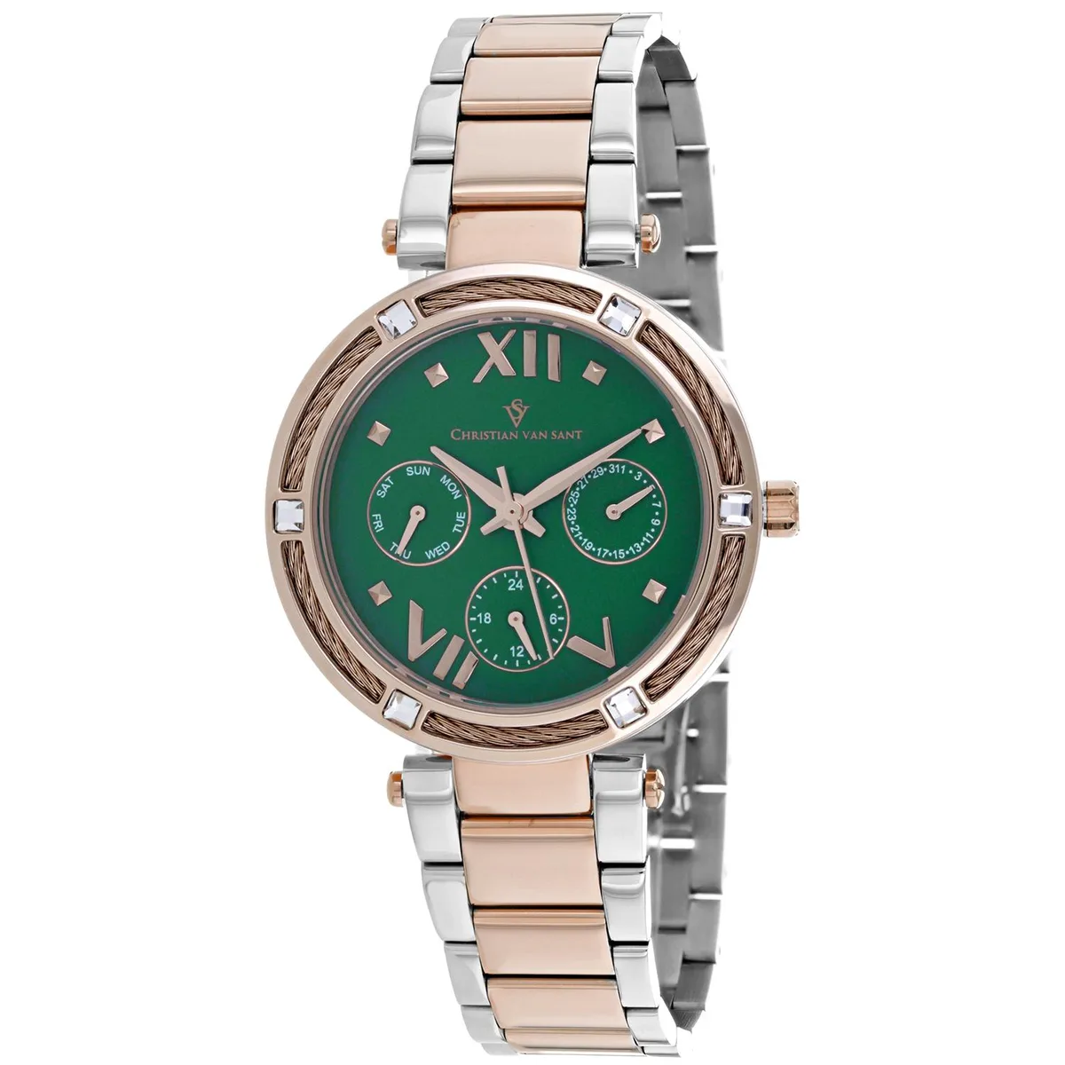 Christian Van Sant Sienna green dial watch on stainless steel bracelet