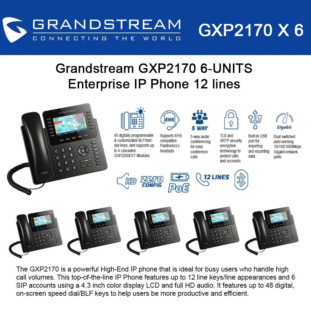 Grandstream Grandstream GXP2170 6-unit 12-line colour display VoIP phone — product photo