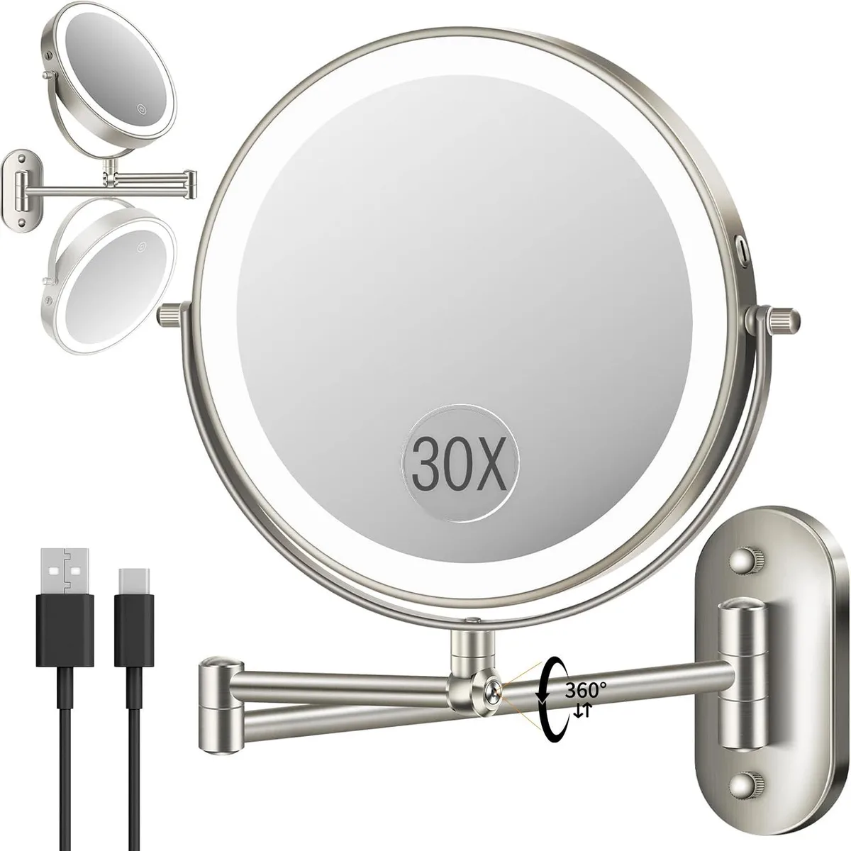 Decolav M-9CB 9'' 30X/1X Bath Mirror 5000mAh 88 LEDs — product photo