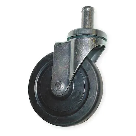 Silver metal caster with black rubber wheel and threaded stem