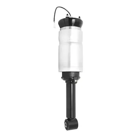 Unity front electronic air strut assembly, silver metal body with black rubber bellows and electrical connector