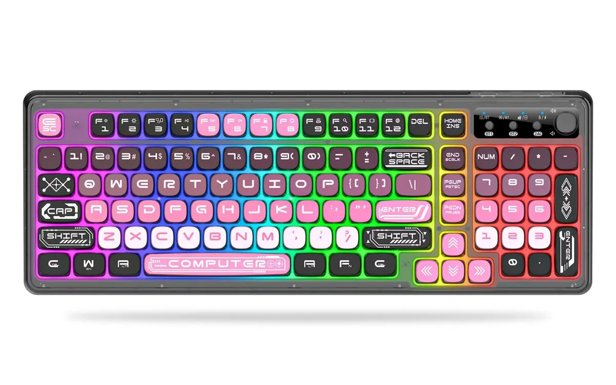 Attoe Attoe Wireless Transparent Membrane Keyboard 99 Keys RGB Pink — product photo