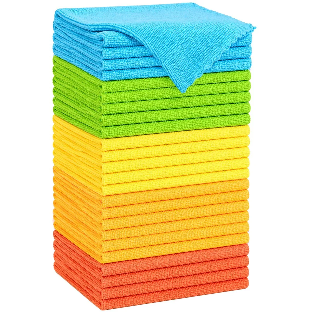 Stack of 24 multicolour microfiber cloths, 11 by 12 inches, folded flat