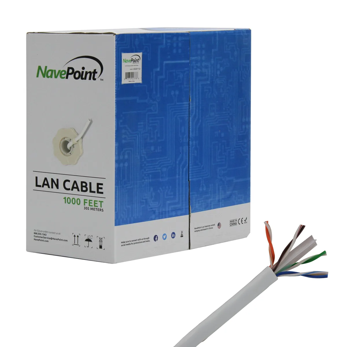 NavePoint NavePoint CAT6 CMR Riser UTP 23AWG 550MHz Network Ethernet Cable 1000FT White — product photo