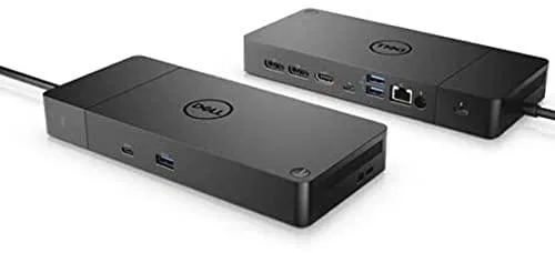 Black rectangular Dell Thunderbolt dock with multiple ports on front and back