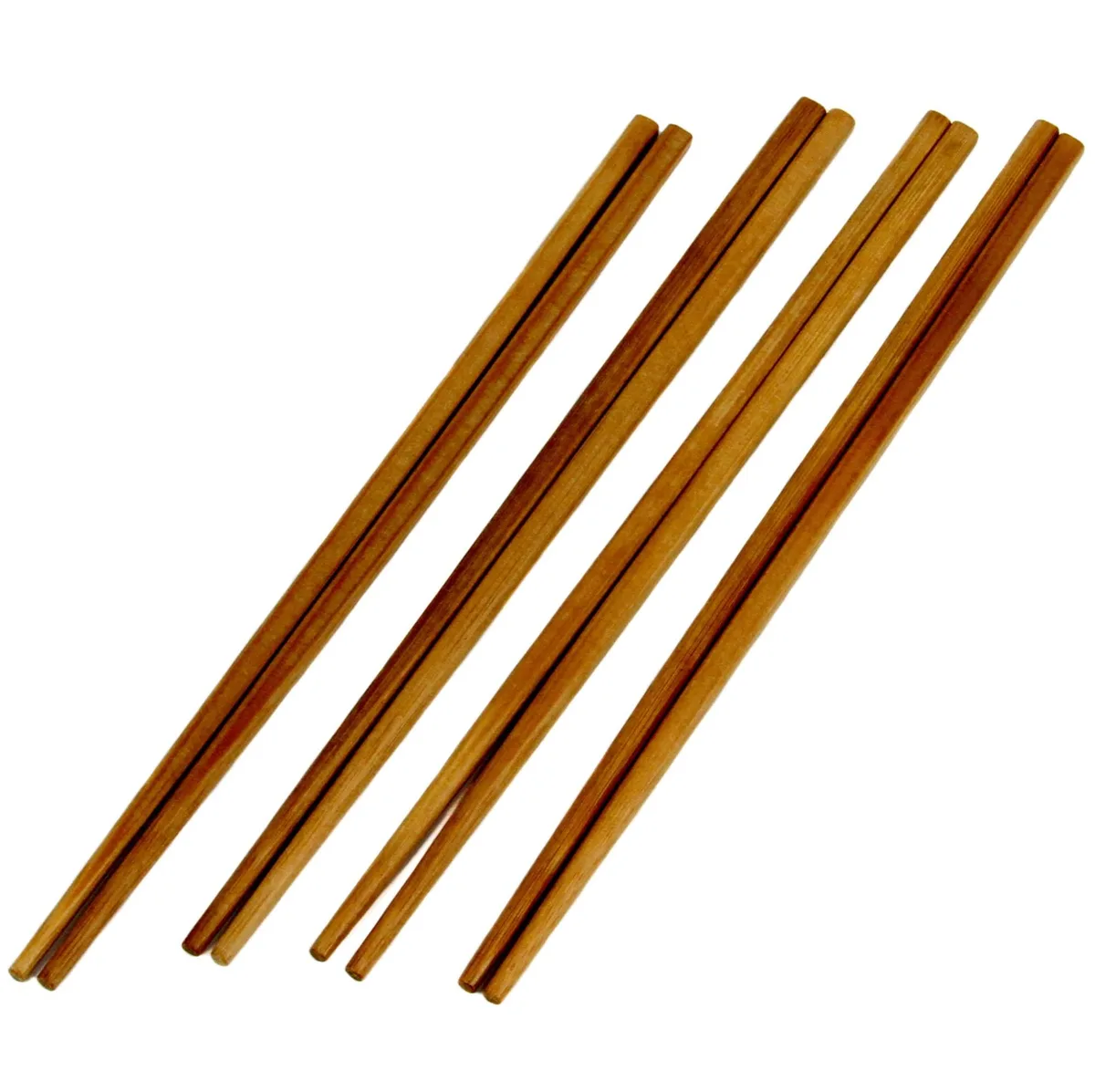 Four pairs of natural bamboo chopsticks with smooth dark brown finish