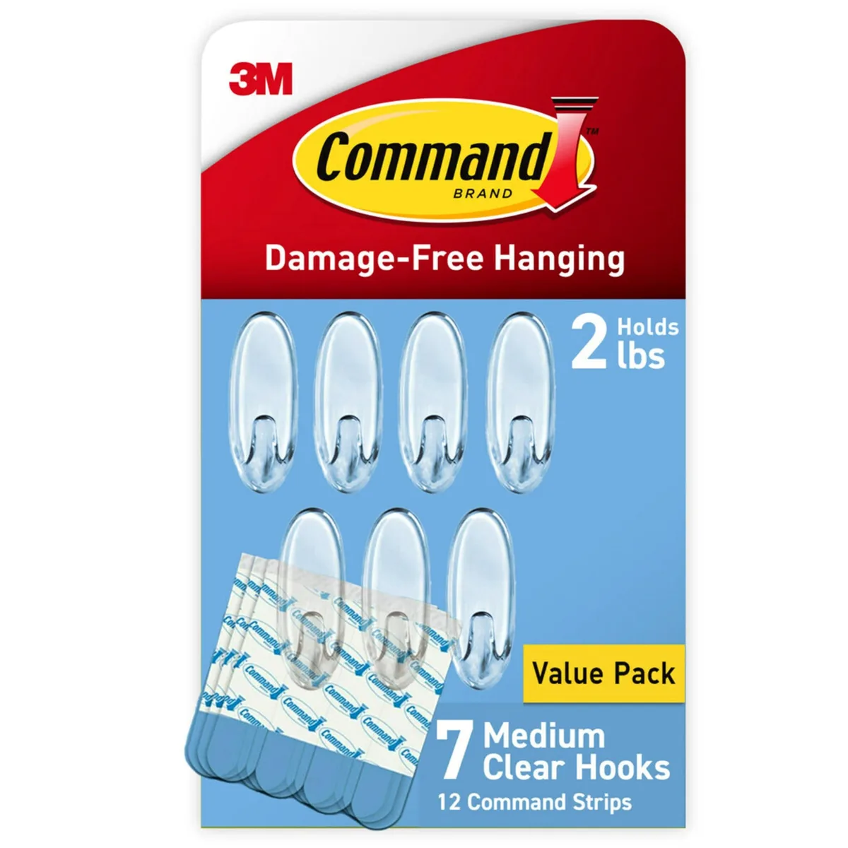  Command Medium Clear Hooks, 7 hooks, 12 strips — product photo