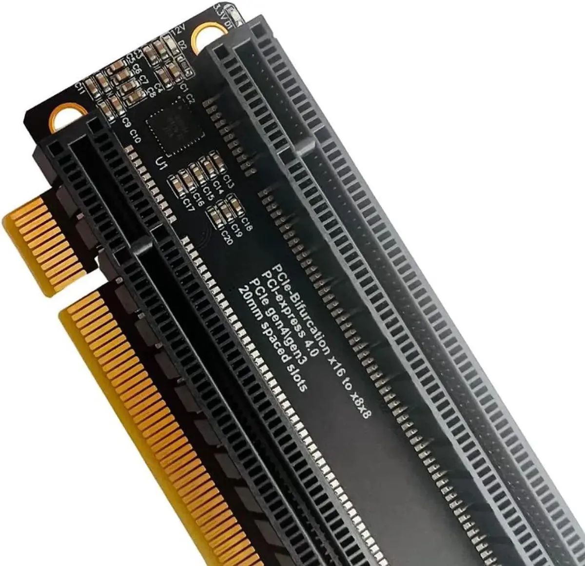 Vszerda Vszerda PCIe 4.0 x16 to x8x8 Split Card 20mm Spaced Slots CPU4P Power Port +4Pin Cable — product photo