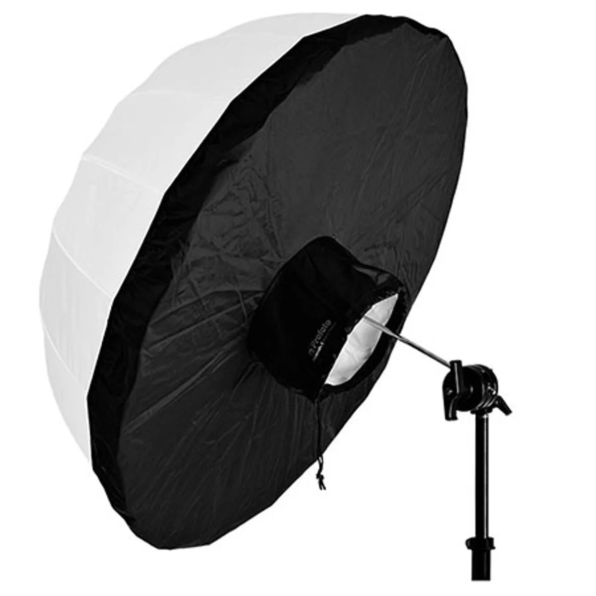 Black fabric backpanel with white interior, elastic edge, fits 51 inch translucent umbrella