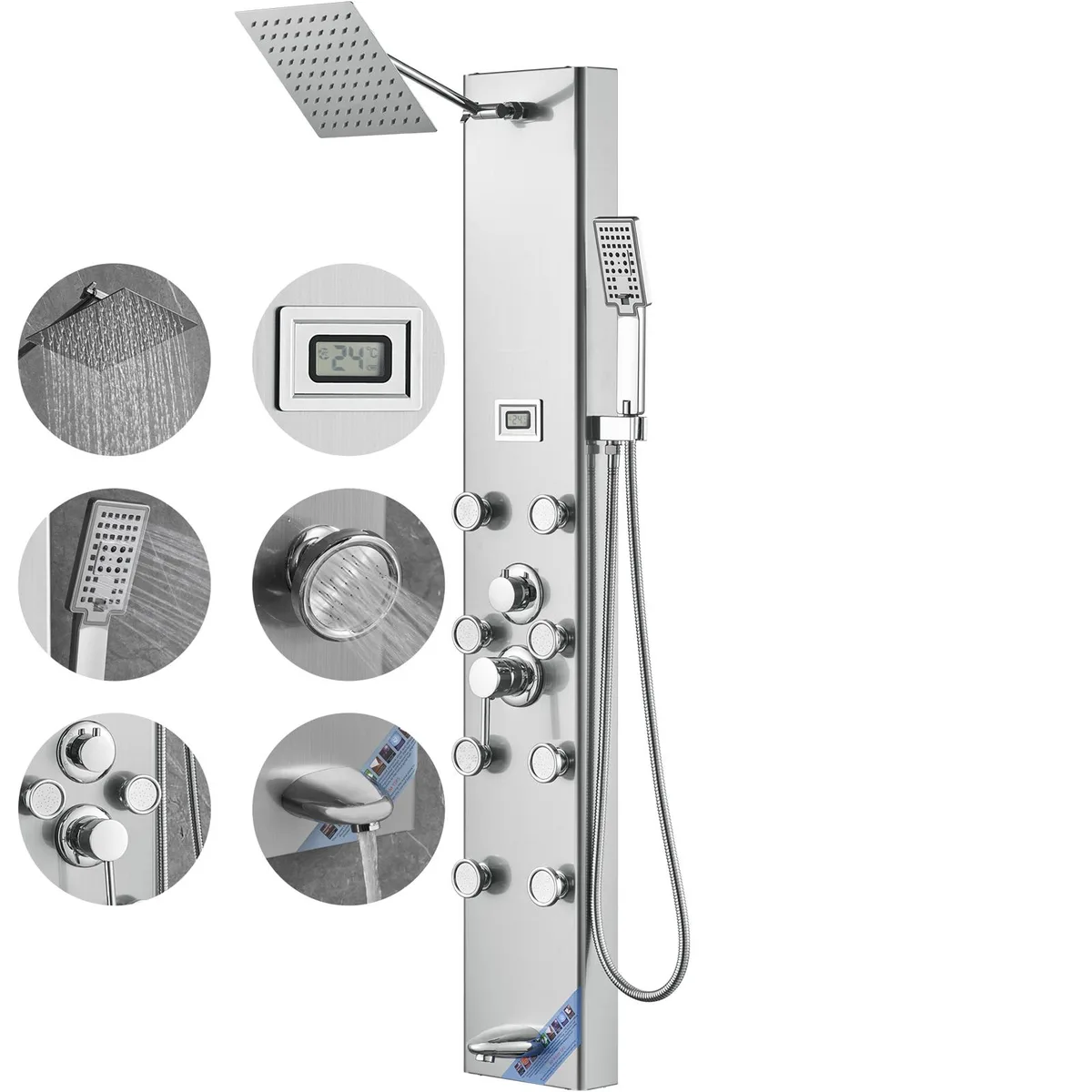 VEVOR VEVOR 7009FL Shower Panel System 5 Modes Digital Display 8 Jets Stainless Steel — product photo