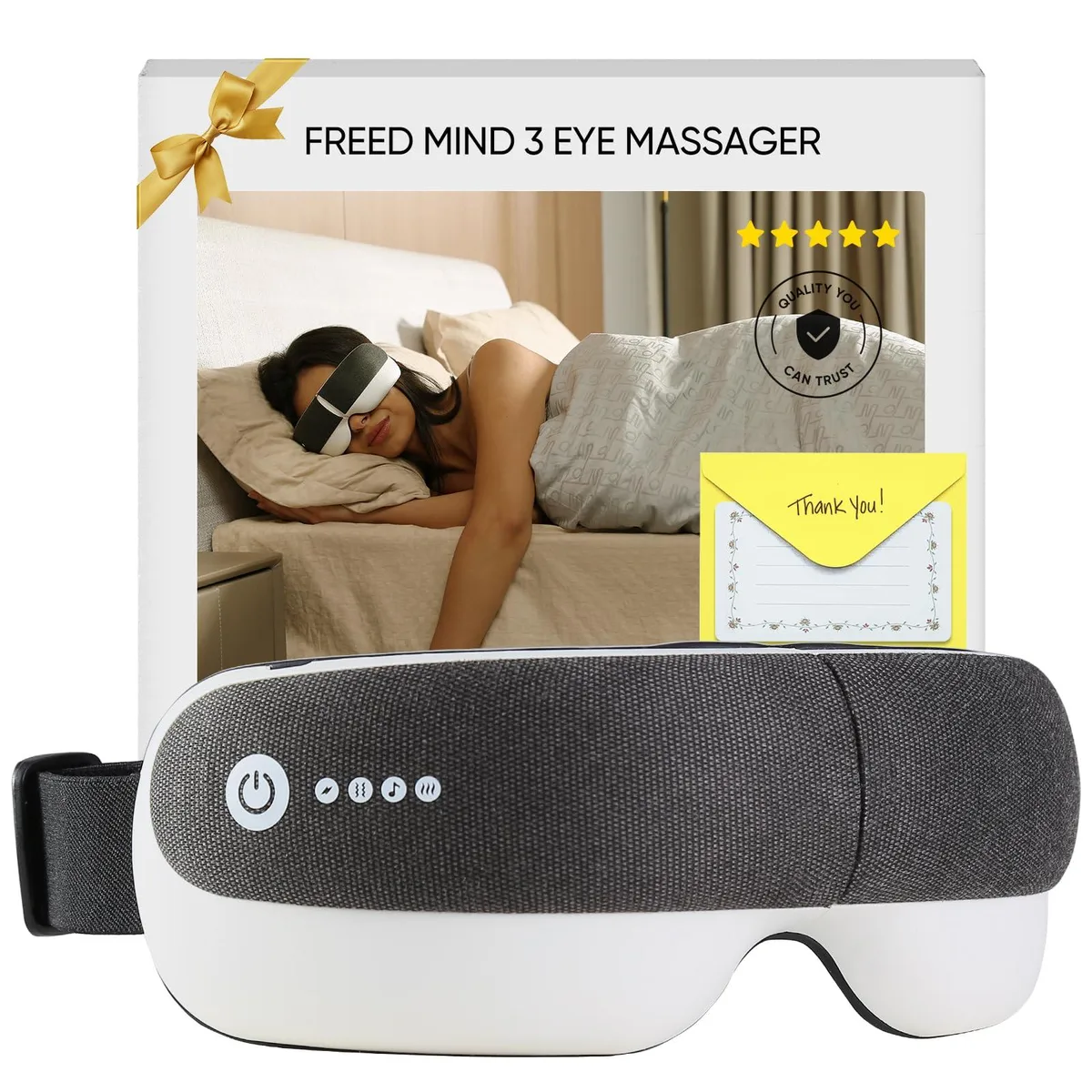 Gray eye massager with suede storage bag