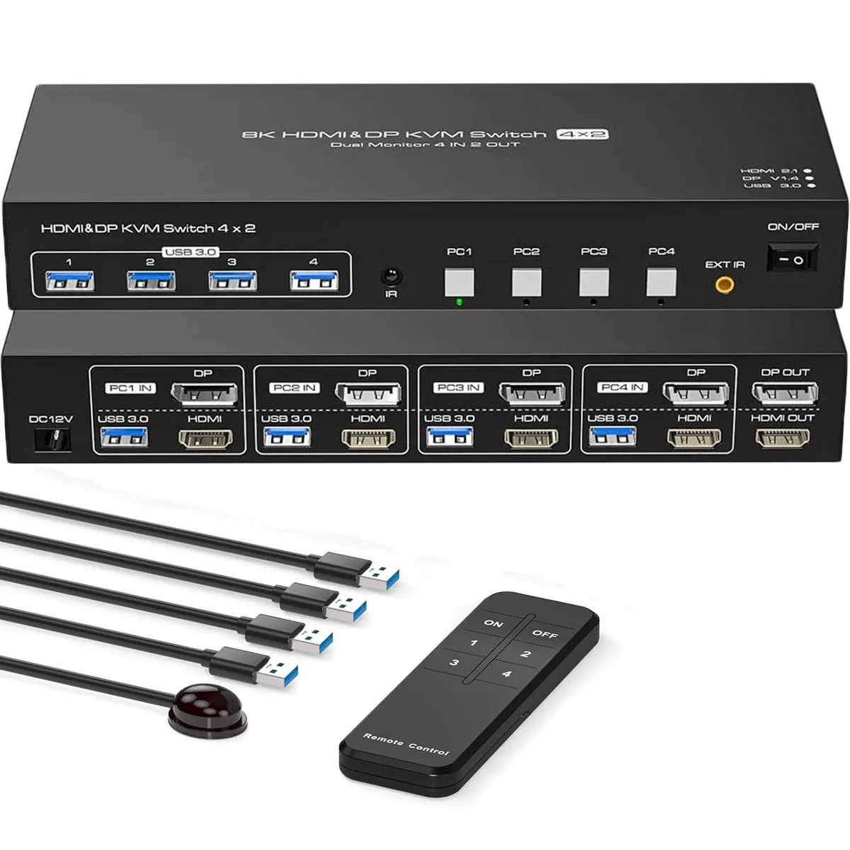 ESTONE ESTONE SW245-1DP1HD KVM Switch 4 in 2 Out 8K@60Hz 4K@120Hz USB 3.0 — product photo