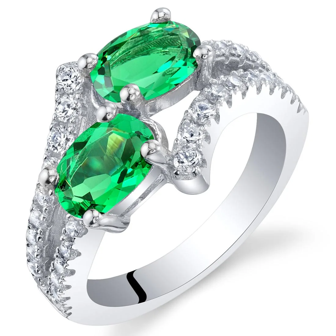 Oravo Oravo Simulated Emerald Sterling Silver Two-Stone Ring 1.50 carats 925 — product photo