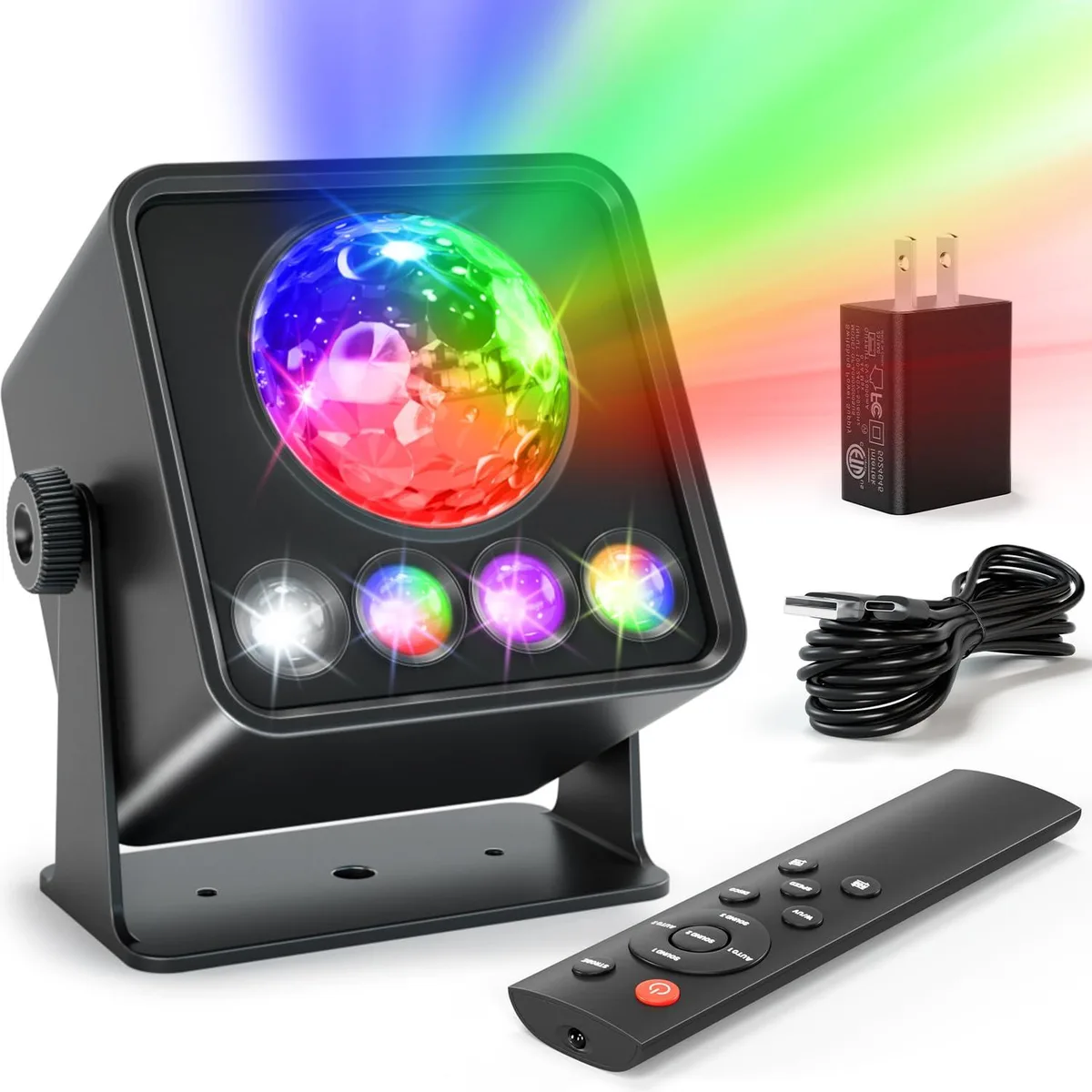 White ABS disco ball light kit with ceiling mount and remote control, 6.5 x 4.8 x 6.3 inches