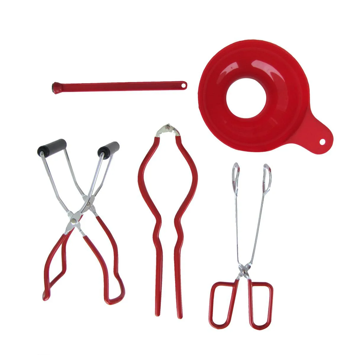 Five-piece canning kit with tongs, funnel, lifter and wrench