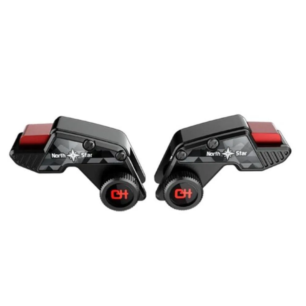 Pair of compact ABS and metal mobile game triggers with silver buttons and black bodies