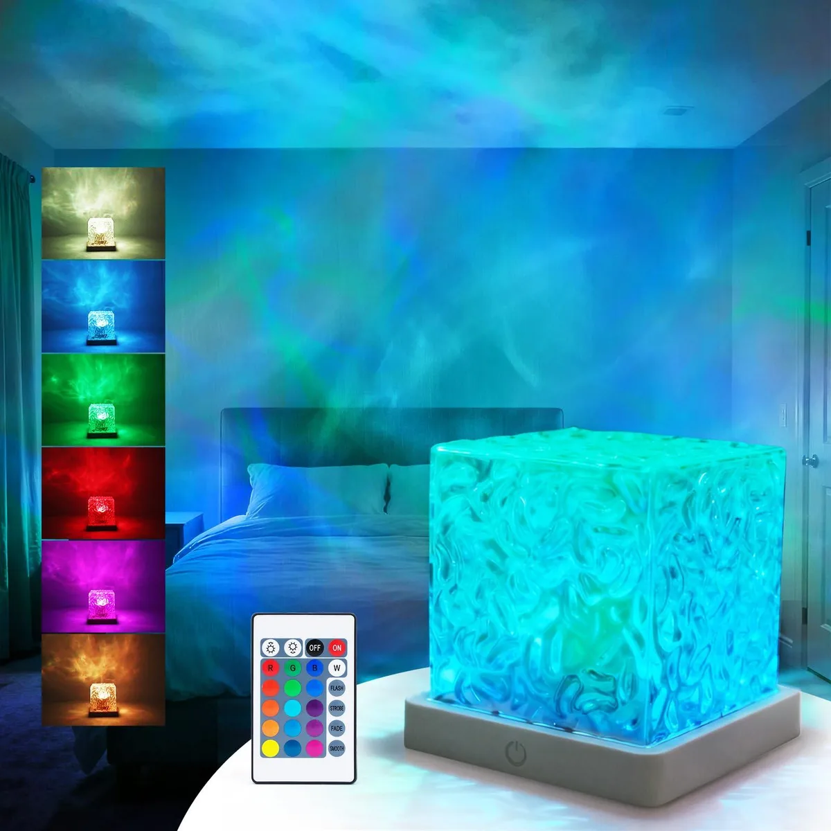 Ocean Wave Projector Light DY-FXSW001 16 Colors Remote Control 4.3in Cube Projector Lamp — product photo