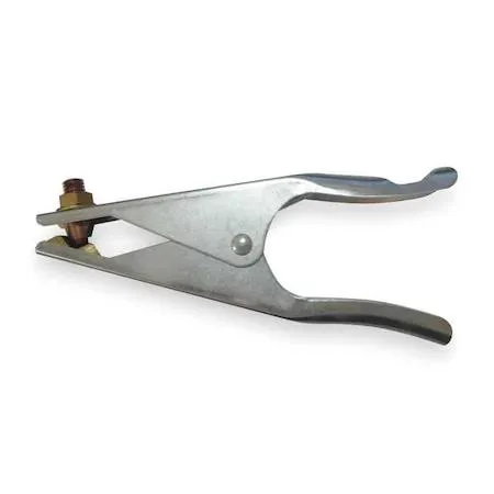 Brass ground clamp with steel jaws and braided copper shunt, 8.9 in long